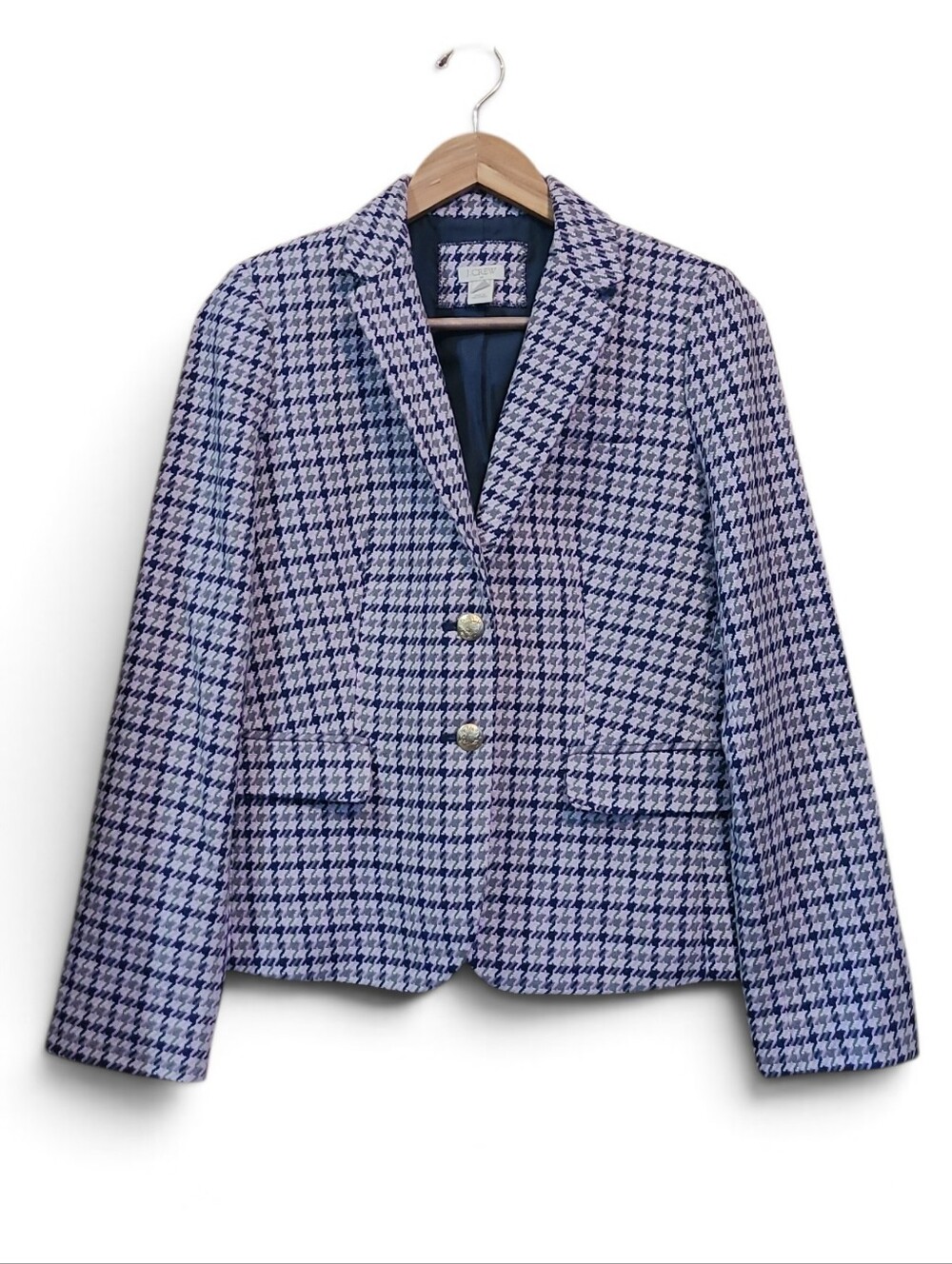 Women's J Crew Houndstooth Wool Blend 2 Button Blazer Size 6
